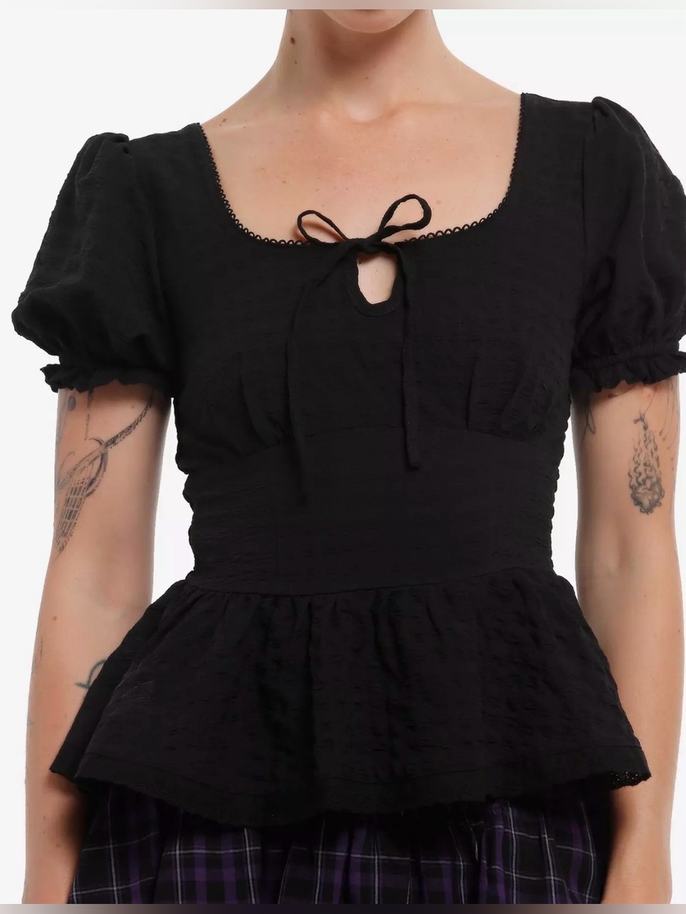 Cosmic Aura Black Peplum Woven Top Black 2X NWT IN PACKAGE